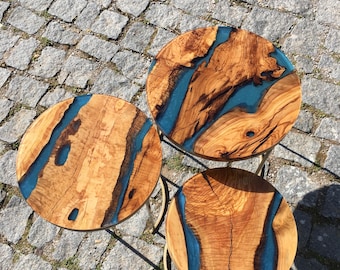 Epoxy coffee table set, handmade olive wooden table, modern coffee table, custom epoxy coffee table, unique epoxy coffee table