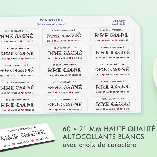 ce livre appartient à / lis le, aimes le, rends le - FRANCAIS - Personalized sticker sheet - Library identification - Teacher appreciation