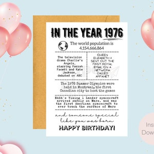 In The Year 1976 | In The Year You Were Born Birthday Card | Instant Download | Last Minute Gift | Digital Card | E-card | Greeting Card