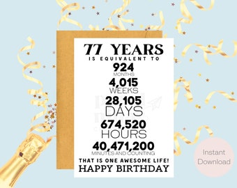 77th Birthday Card | Instant Download | Last Minute Gift | Digital Card | E-card | Greeting Card