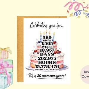 Celebrazione del 30° compleanno / Biglietto d'auguri / Biglietto d'auguri / Download istantaneo / Regalo last minute / Biglietto digitale / E-card