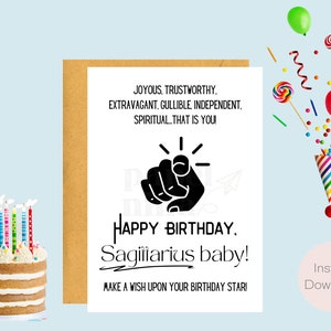 Carte d'anniversaire Sagittaire | Signe du zodiaque | Drôle et plein d'esprit | Carte de vœux | Téléchargement instantané | Cadeau de dernière minute | Carte numérique | Carte électronique