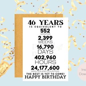 Tarjeta de cumpleaños número 46 / Descarga instantánea / Regalo de último minuto / Tarjeta digital / Tarjeta electrónica / Tarjeta de felicitación