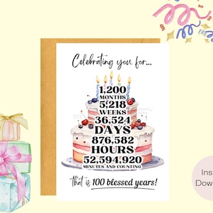 100th Birthday Celebration | Birthday Card | Greeting Card | Instant Download | Last Minute Gift | Digital Card | E-card