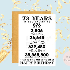 73º cartão de aniversário | Download instantâneo | Presente de última hora | Cartão Digital | Cartão eletrônico | Cartão de felicitações