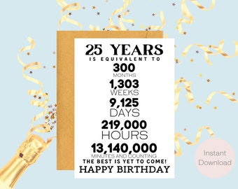 25th Birthday Card | Instant Download | Last Minute Gift | Digital Card | E-card | Greeting Card
