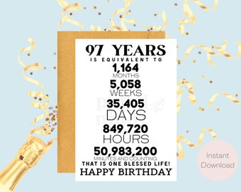 97th Birthday Card | Instant Download | Last Minute Gift | Digital Card | E-card | Greeting Card