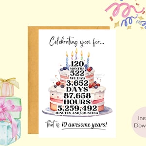 Célébration du 10e anniversaire | carte d'anniversaire | de voeux | Téléchargement instantané | Cadeau de dernière minute | Carte numérique | Carte électronique