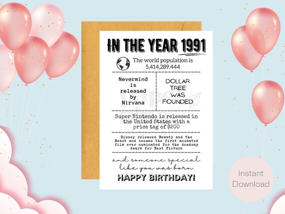 In the Year 1991 | in the Year You Were Born Birthday Card