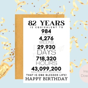 Carte 82e anniversaire | Téléchargement instantané | Cadeau de dernière minute | Carte numérique | Carte électronique | Carte de voeux