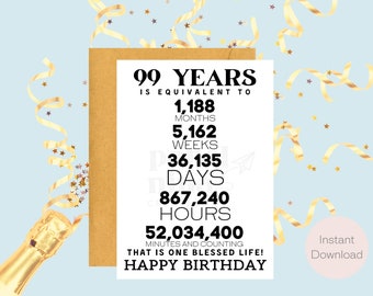 99th Birthday Card | Instant Download | Last Minute Gift | Digital Card | E-card | Greeting Card