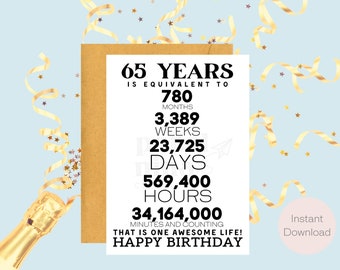 65th Birthday Card | Instant Download | Last Minute Gift | Digital Card | E-card | Greeting Card