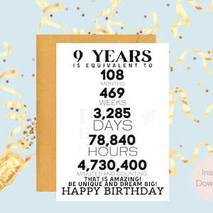 9. Geburtstag Karte | Sofort Download | Last Minute Geschenk | Digitale Karte | E-Card | Grußkarte