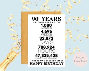 90th Birthday Card | Instant Download | Last Minute Gift | Digital Card | E-card | Greeting Card