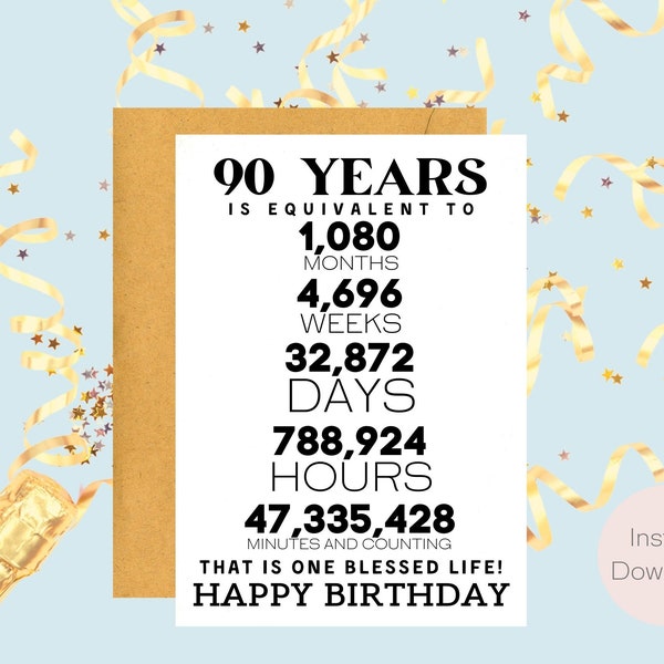 Biglietto per il 90° compleanno / Download istantaneo / Regalo last minute / Biglietto digitale / Biglietto elettronico / Biglietto d'auguri