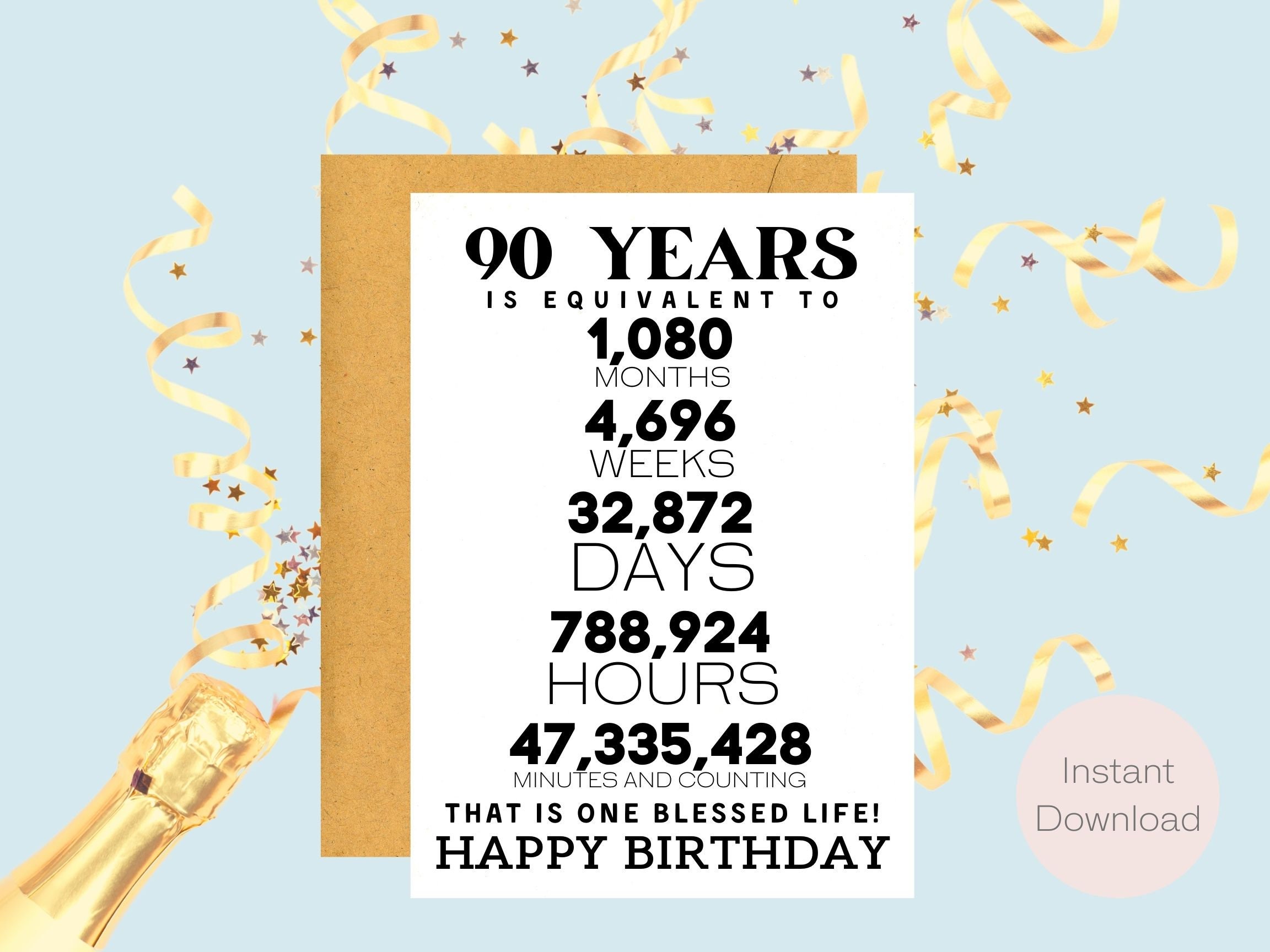 90th Birthday Card | Instant Download | Last Minute Gift | Digital Card | E-card | Greeting Card