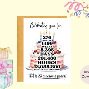 23rd Birthday Celebration | Birthday Card | Greeting Card | Instant Download | Last Minute Gift | Digital Card | E-card