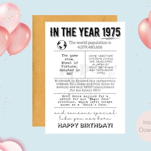 In The Year 1975 | In The Year You Were Born Birthday Card | Instant Download | Last Minute Gift | Digital Card | E-card | Greeting Card