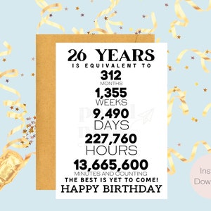 26th Birthday Card | Instant Download | Last Minute Gift | Digital Card | E-card | Greeting Card
