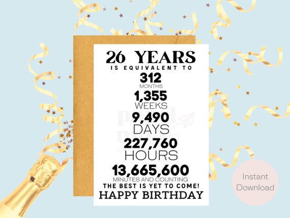 26th Birthday Card Instant Download Last Minute Gift - Etsy