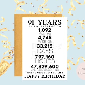 91st cartão de aniversário | Download instantâneo | Presente de última hora | Cartão Digital | Cartão eletrônico | Cartão de felicitações
