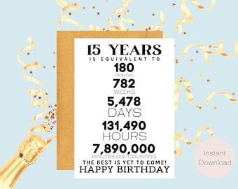 15o cartão de aniversário | Download instantâneo | Presente de última hora | Cartão Digital | Cartão eletrônico | Cartão de felicitações