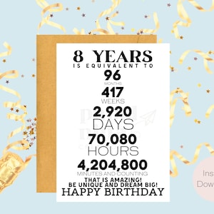 8o cartão de aniversário | Download instantâneo | Presente de última hora | Cartão Digital | Cartão eletrônico | Cartão de felicitações