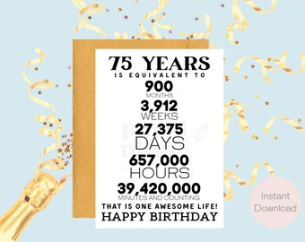 75th Birthday Card | Instant Download | Last Minute Gift | Digital Card | E-card | Greeting Card