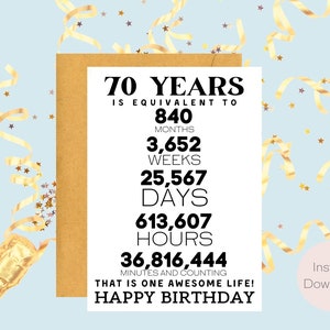Carte 70e anniversaire | Téléchargement instantané | Cadeau de dernière minute | Carte numérique | Carte électronique | Carte de voeux