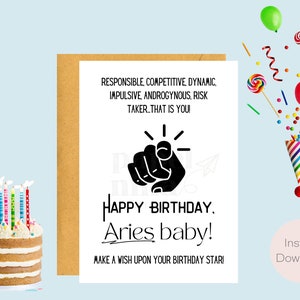 Carte d'anniversaire Bélier | Signe du zodiaque | Drôle et plein d'esprit | Carte de voeux | Téléchargement instantané | Cadeau de dernière minute | Carte numérique | Carte électronique