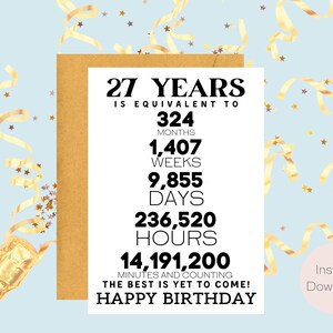 27o cartão de aniversário | Download instantâneo | Presente de última hora | Cartão Digital | Cartão eletrônico | Cartão de felicitações
