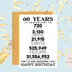 60 Jahre Geburtstagskarte | Sofort Download | Last Minute Geschenk | Digitale Karte | E-Card | Grußkarte