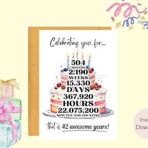 Celebrazione del 42° compleanno/Biglietto di compleanno/Biglietto d'auguri/Download istantaneo/Regalo dell'ultimo minuto/Carta digitale/Cartolina elettronica