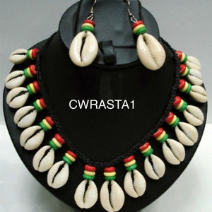 Cowry Shells W/ Rasta color Beads Necklace set- CWRASTA1