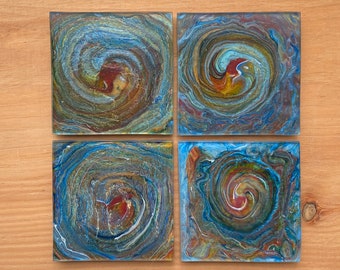 Repurposed Glass Coasters | Colourful | Fluid Art | Resin Finish | Any Occassion Gift | Abstract Home Decor