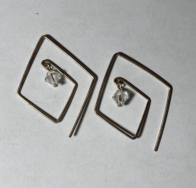 Silver Diamond Shaped Crystal Dangle Earrings