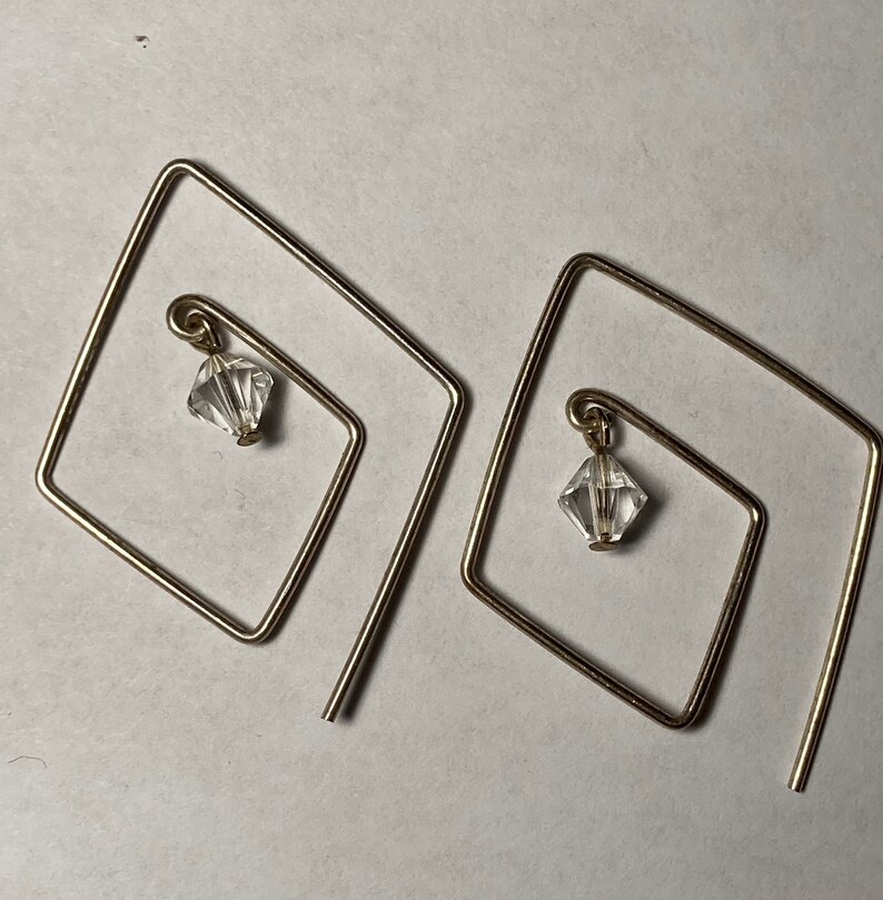 Silver Diamond Shaped Crystal Dangle Earrings