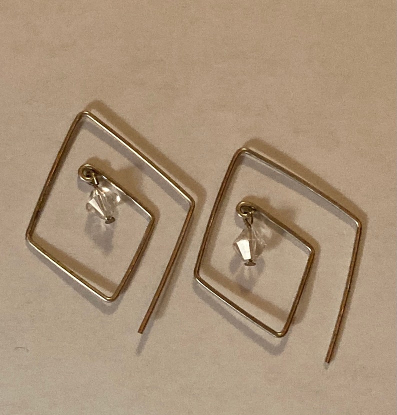 Silver Diamond Shaped Crystal Dangle Earrings