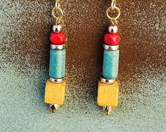 Spring Wooden Beads Drop Earrings