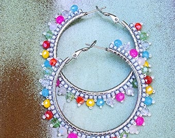 Boho Chic Beaded Hoop Earrings