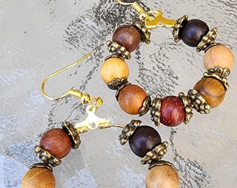 Wooden Beads Hoop Earrings