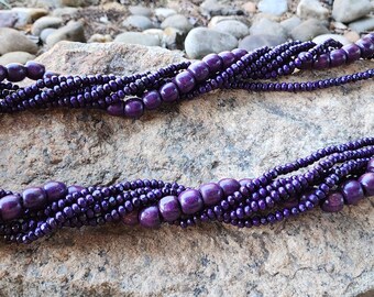 Wooden beads necklace with earrings and bracelet "Bohemian Bliss: Wooden Bead Multi-Strand Jewelry Set"