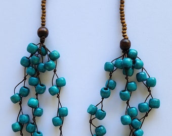 Handmade Multicolored Wood Bead Necklace - Knotted 30"