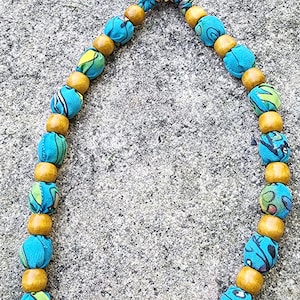 Silk Beaded Necklace for women &quot;Artistry Around Your Neck: Wooden Bead Necklaces on Painted Silk, Each Piece a Canvas!&quot;