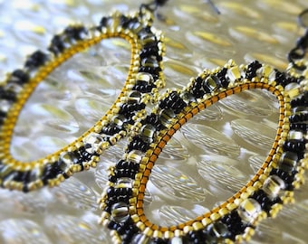Beaded Hoop Earrings "Radiant Fan Hoops Earrings" 1.5" Inches in width