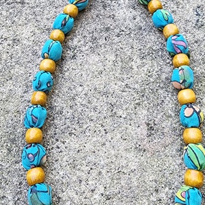 Silk Beaded Necklace for women,&quot;Artistry Around Your Neck: Wooden Bead Necklaces on Painted Silk, Each Piece a Canvas!&quot;