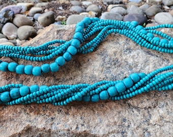 Bohemian Blue Wooden Bead Multi-Strand Jewelry Set: Necklace, Earrings, Bracelet