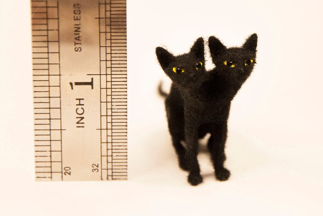Miniature Dollhouse Cat, Halloween Witch Artisan Double Headed Pet in 1