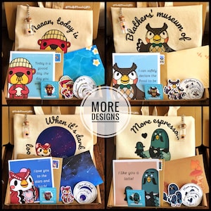 Coffret cadeau - épingles, autocollants, cartes postales, articles de papeterie à faire soi-même - cadeau villageois personnalisé pour les joueurs