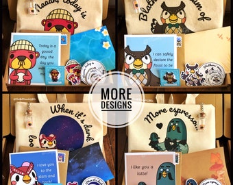 Gift Box Set - Pins Stickers Postcards Stationary DIY - Custom Villager Merch Present for Gamers